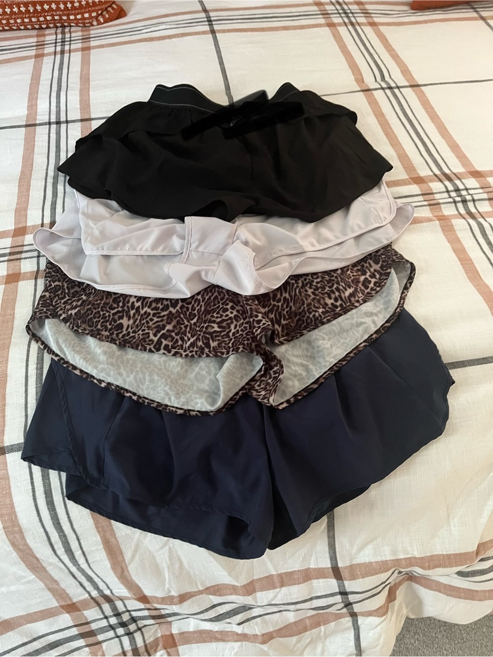 Women’s Athletic Ruffle Hem Shorts — Black, Light Gray, Leopard, Navy
